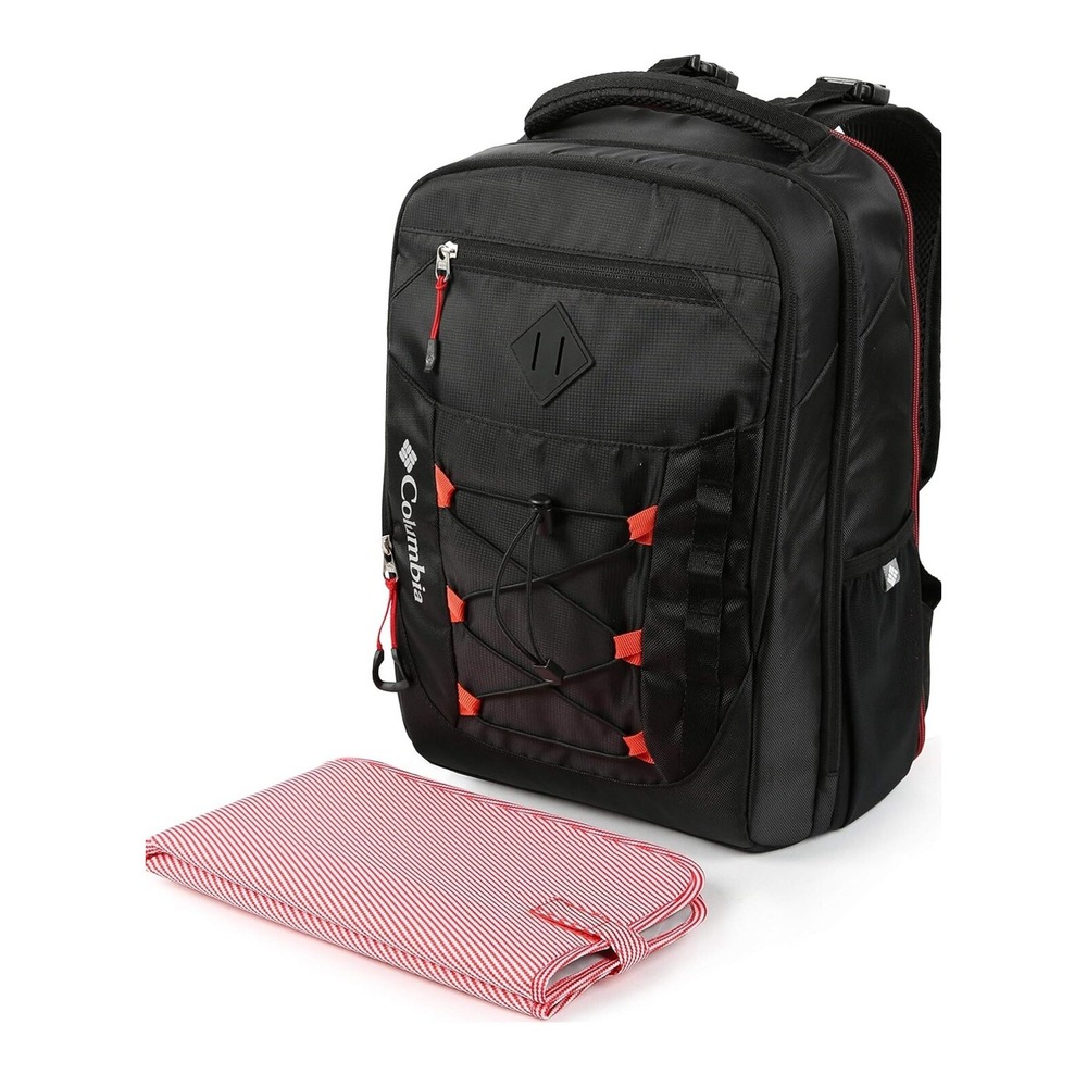 Columbia Diablo Creek Backpack Diaper Bag Thermal Change Mat Black Red Pockets - Picture 2 of 16